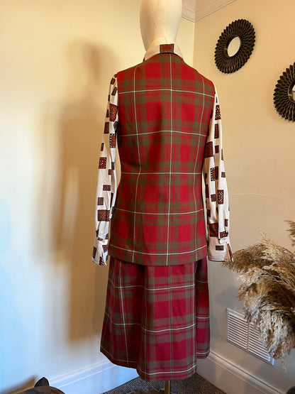 Vintage 1970s Wool Plaid Waistcoat & Skirt Set