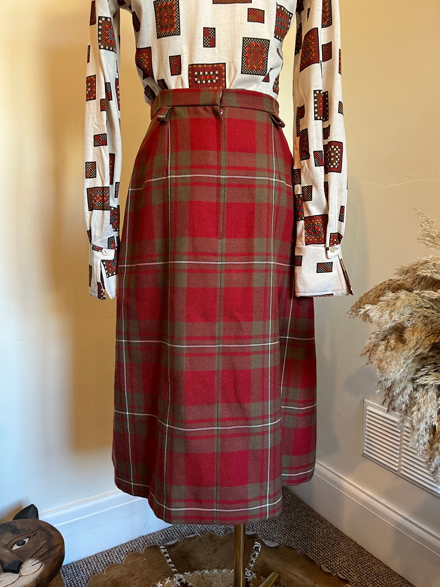 Vintage 1970s Wool Plaid Waistcoat & Skirt Set