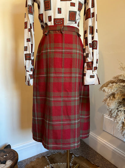 Vintage 1970s Wool Plaid Waistcoat & Skirt Set