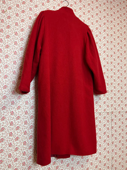 Vintage 1980s Funnel Neck Red Wool Coat