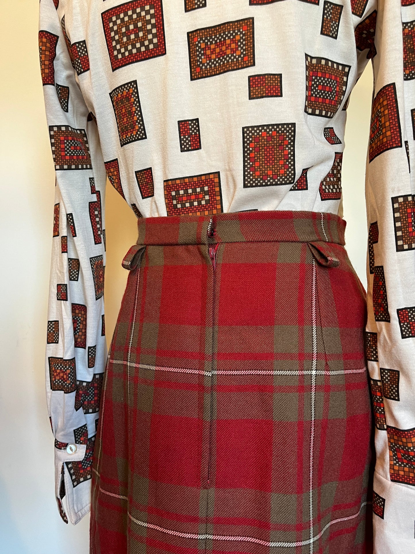Vintage 1970s Wool Plaid Waistcoat & Skirt Set