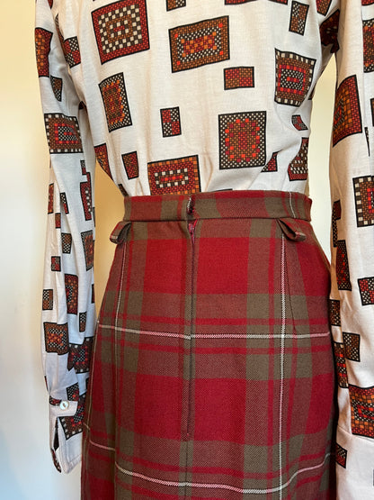 Vintage 1970s Wool Plaid Waistcoat & Skirt Set