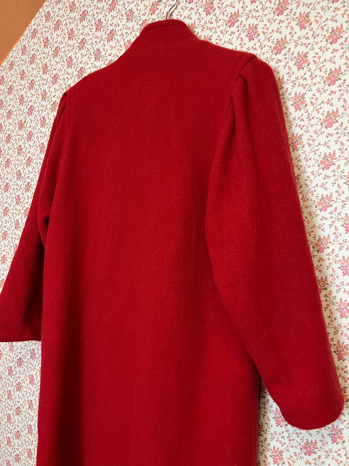 Vintage 1980s Funnel Neck Red Wool Coat