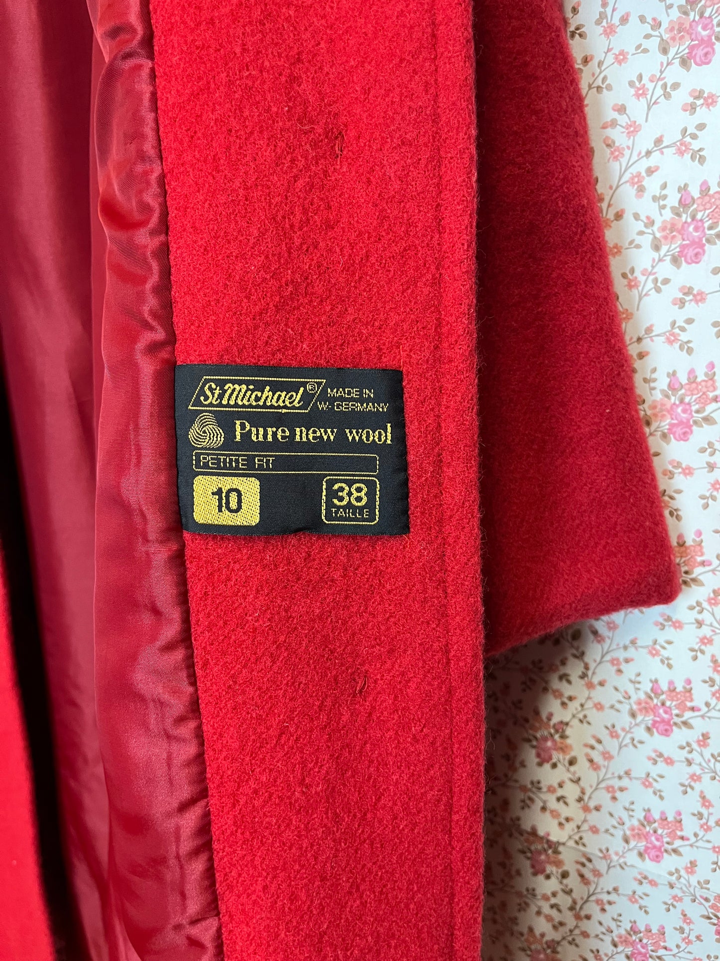 Vintage 1980s Funnel Neck Red Wool Coat