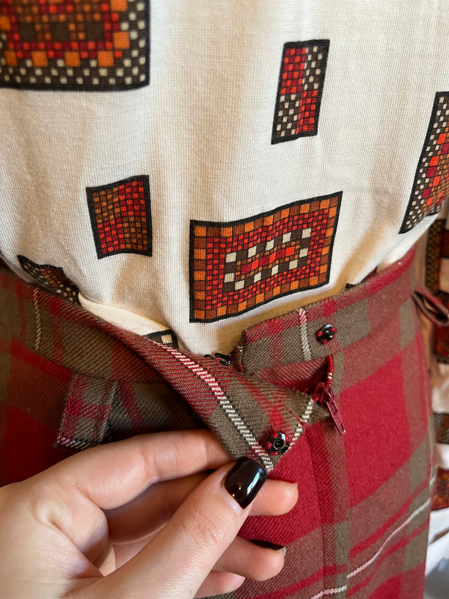 Vintage 1970s Wool Plaid Waistcoat & Skirt Set