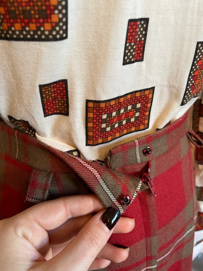 Vintage 1970s Wool Plaid Waistcoat & Skirt Set