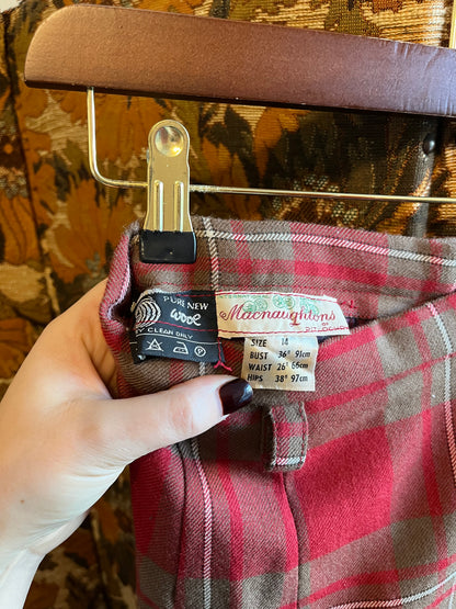 Vintage 1970s Wool Plaid Waistcoat & Skirt Set