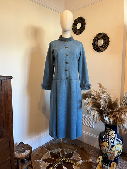 Vintage 1980s Angora Trim Drop Waist Dress
