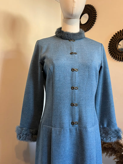 Vintage 1980s Angora Trim Drop Waist Dress