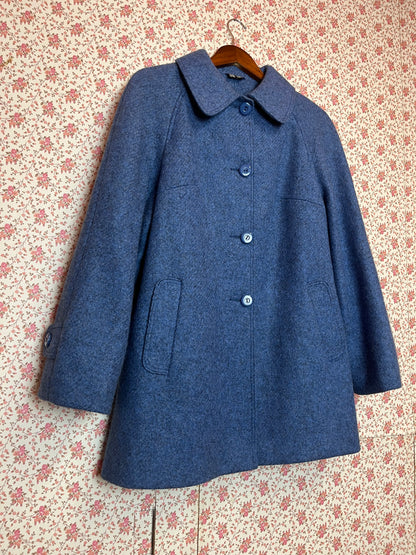 Vintage 1960s Pure Wool Blue Swing Coat