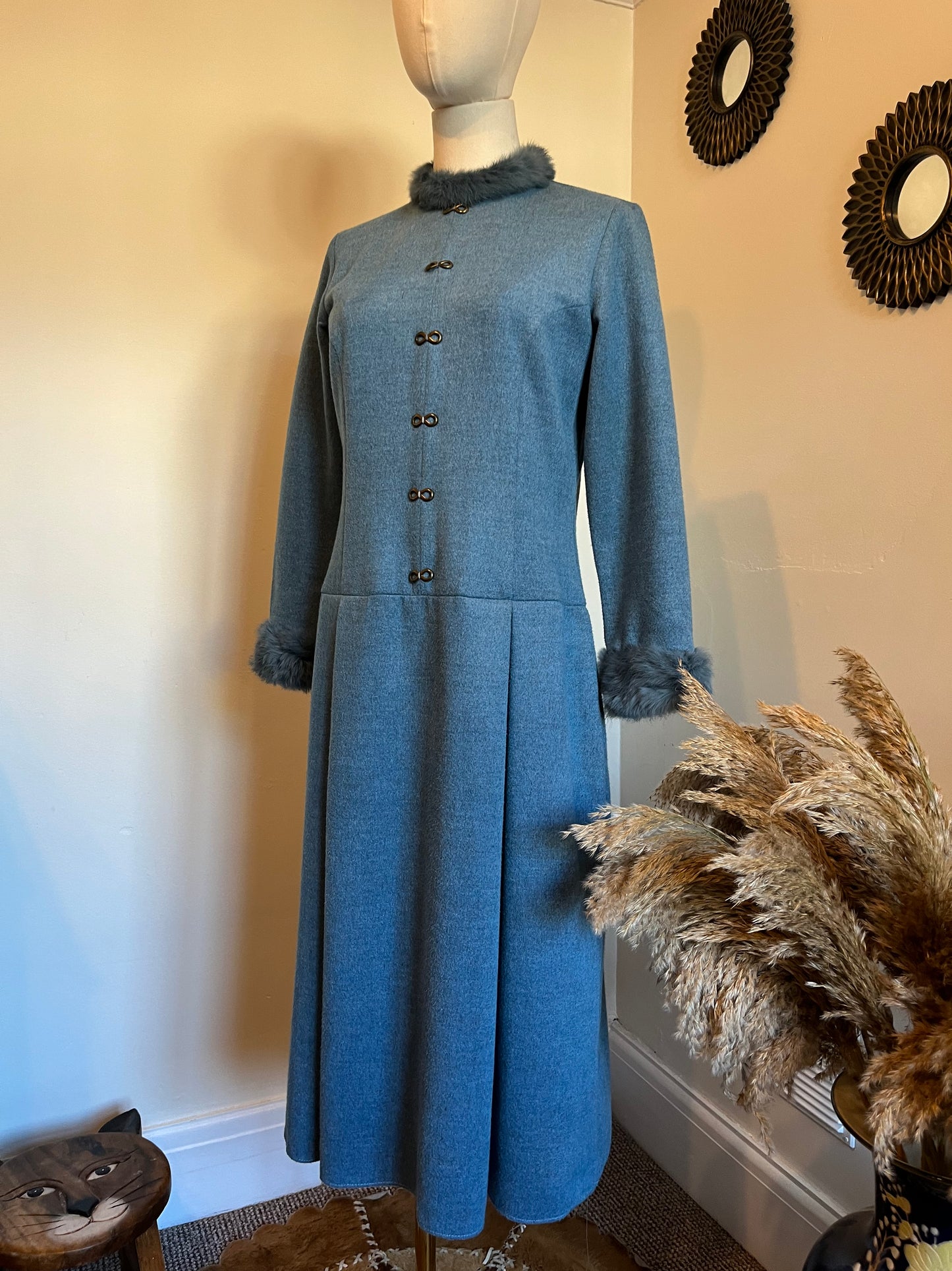 Vintage 1980s Angora Trim Drop Waist Dress