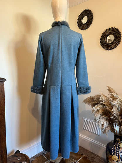 Vintage 1980s Angora Trim Drop Waist Dress