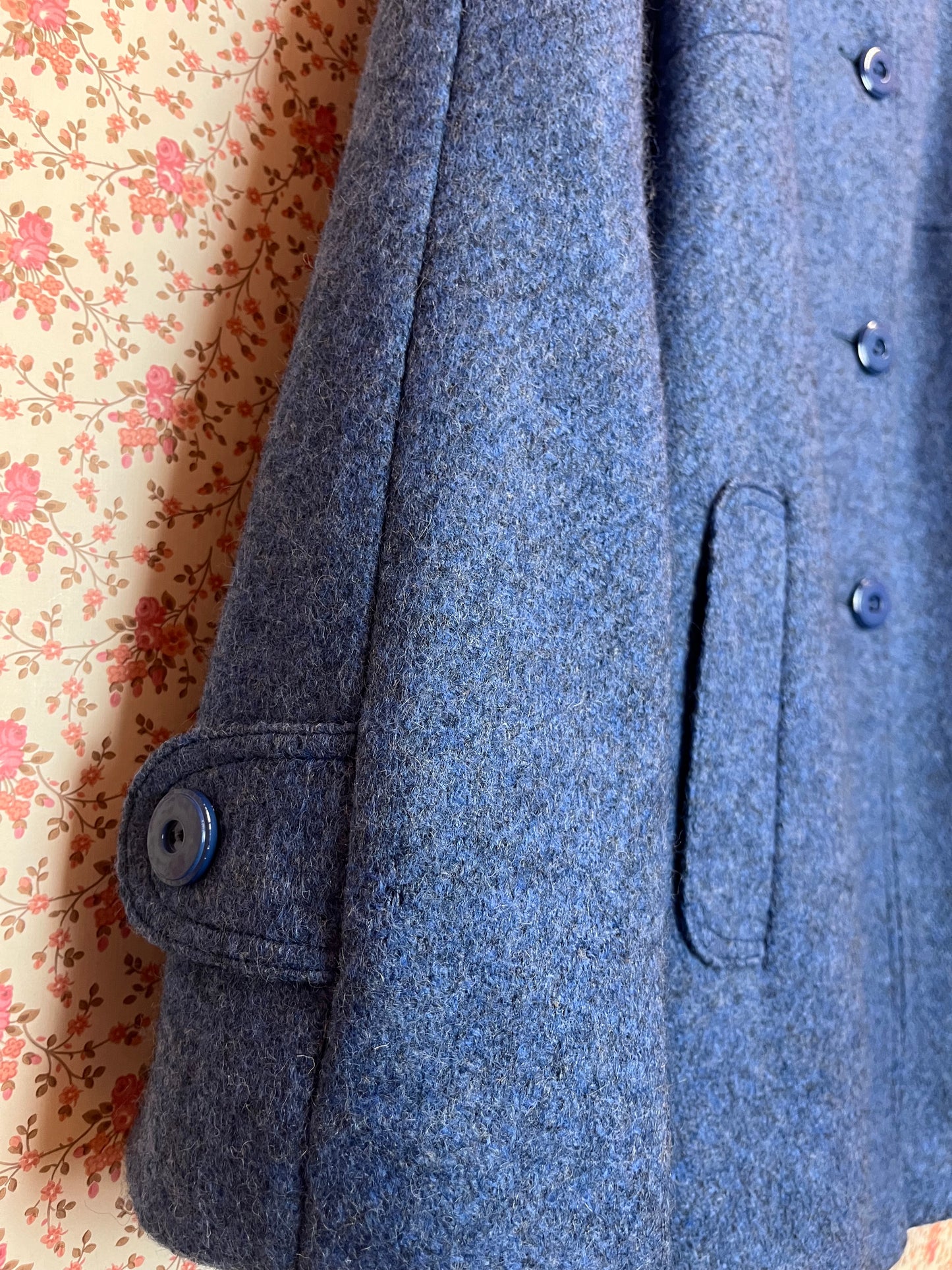 Vintage 1960s Pure Wool Blue Swing Coat