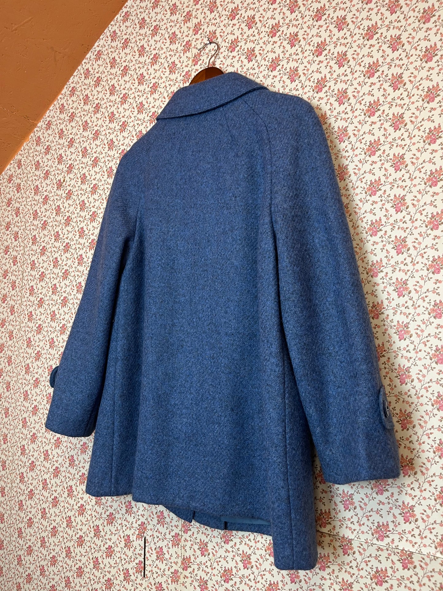 Vintage 1960s Pure Wool Blue Swing Coat