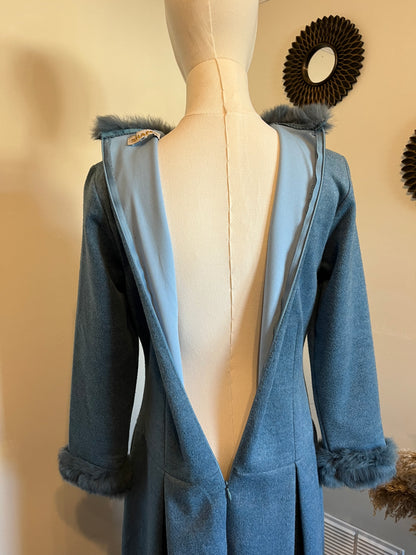 Vintage 1980s Angora Trim Drop Waist Dress