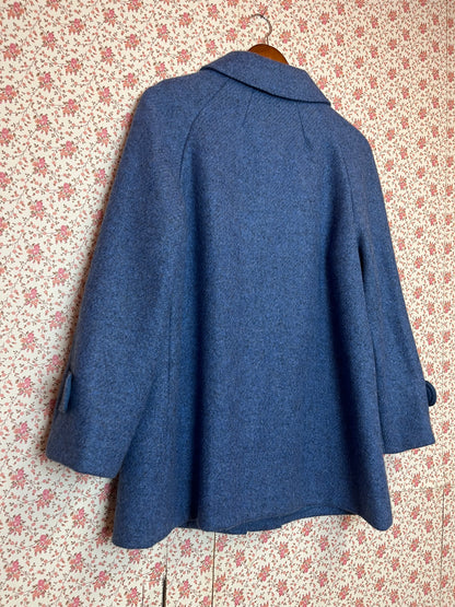 Vintage 1960s Pure Wool Blue Swing Coat