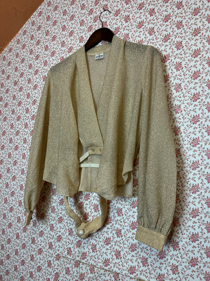 Vintage 1960s Gold Lame Cropped Wrap Shirt