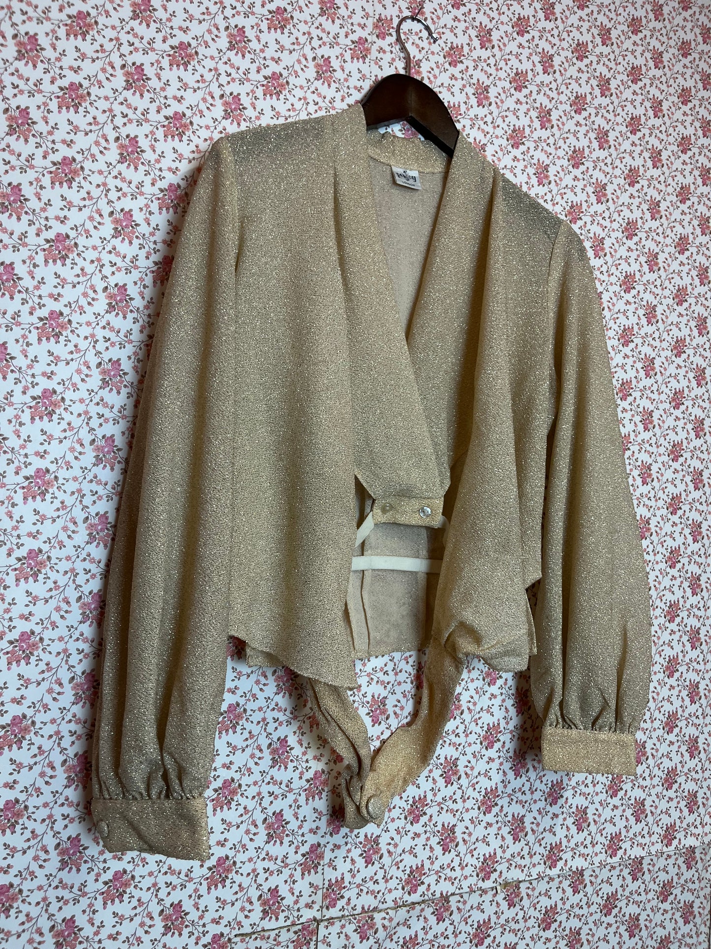 Vintage 1960s Gold Lame Cropped Wrap Shirt