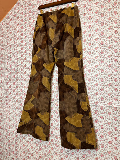 Vintage 1970s Patchwork Effect Denim Flared Trousers