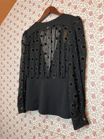 Vintage 1980s Semi Sheer Spot Wrap Blouse