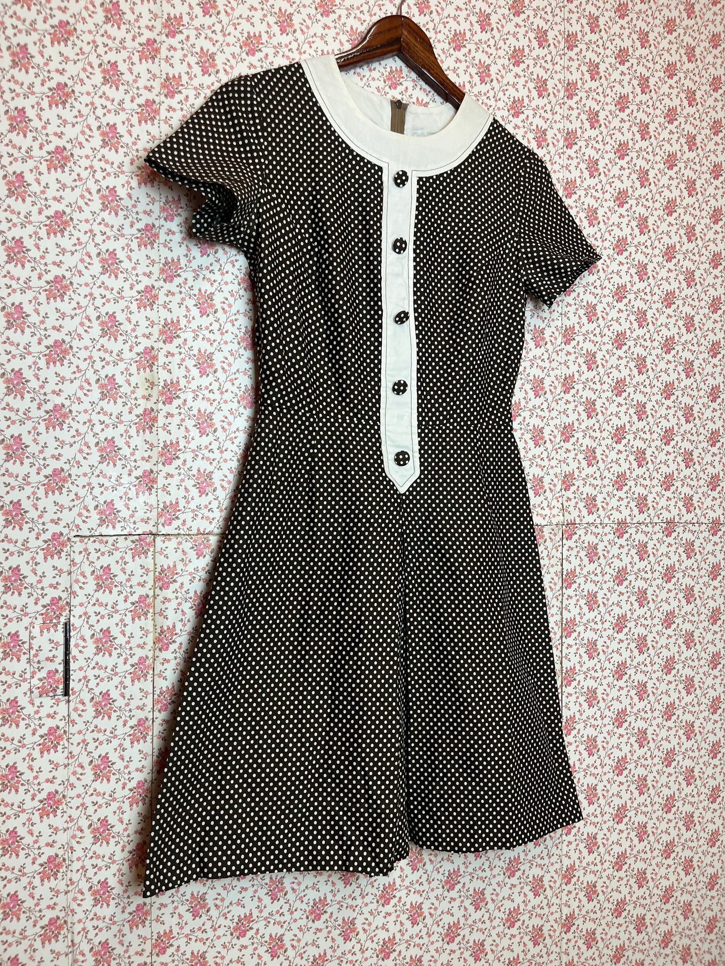 Vintage 1960s Dandi by Berketex Brown Polka Dot Mini Dress