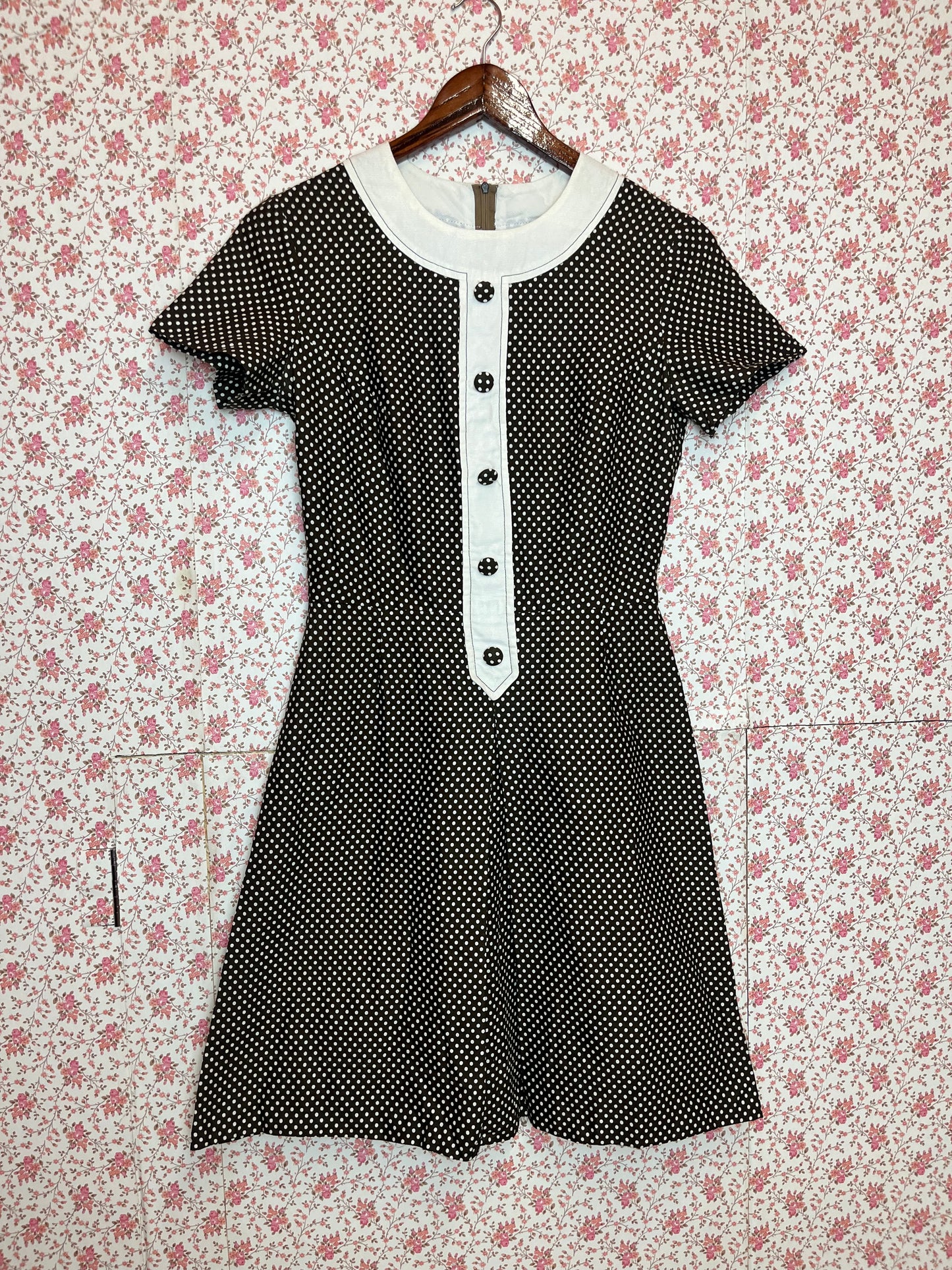 Vintage 1960s Dandi by Berketex Brown Polka Dot Mini Dress