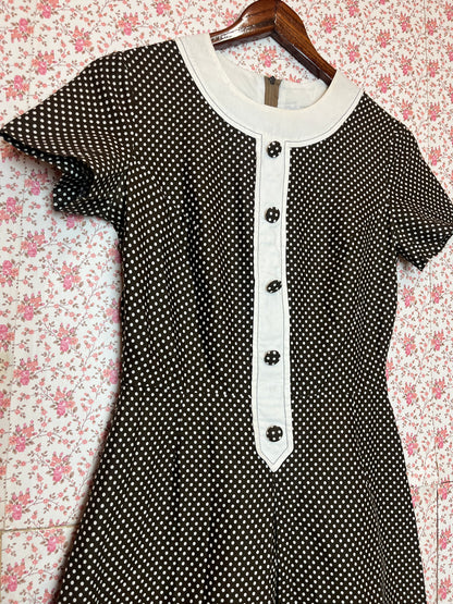 Vintage 1960s Dandi by Berketex Brown Polka Dot Mini Dress