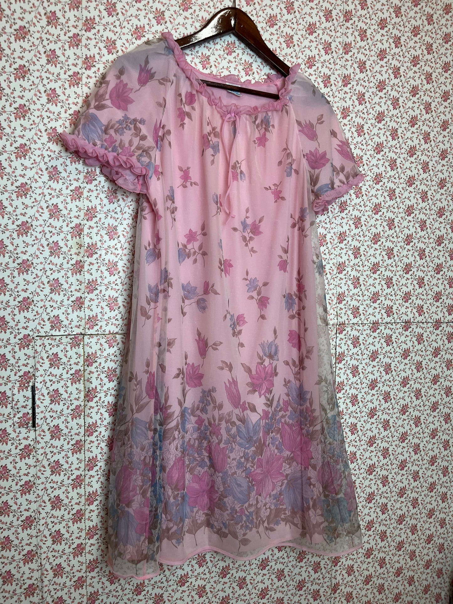 Vintage 1960s Pink & Blue Babydoll Negligee