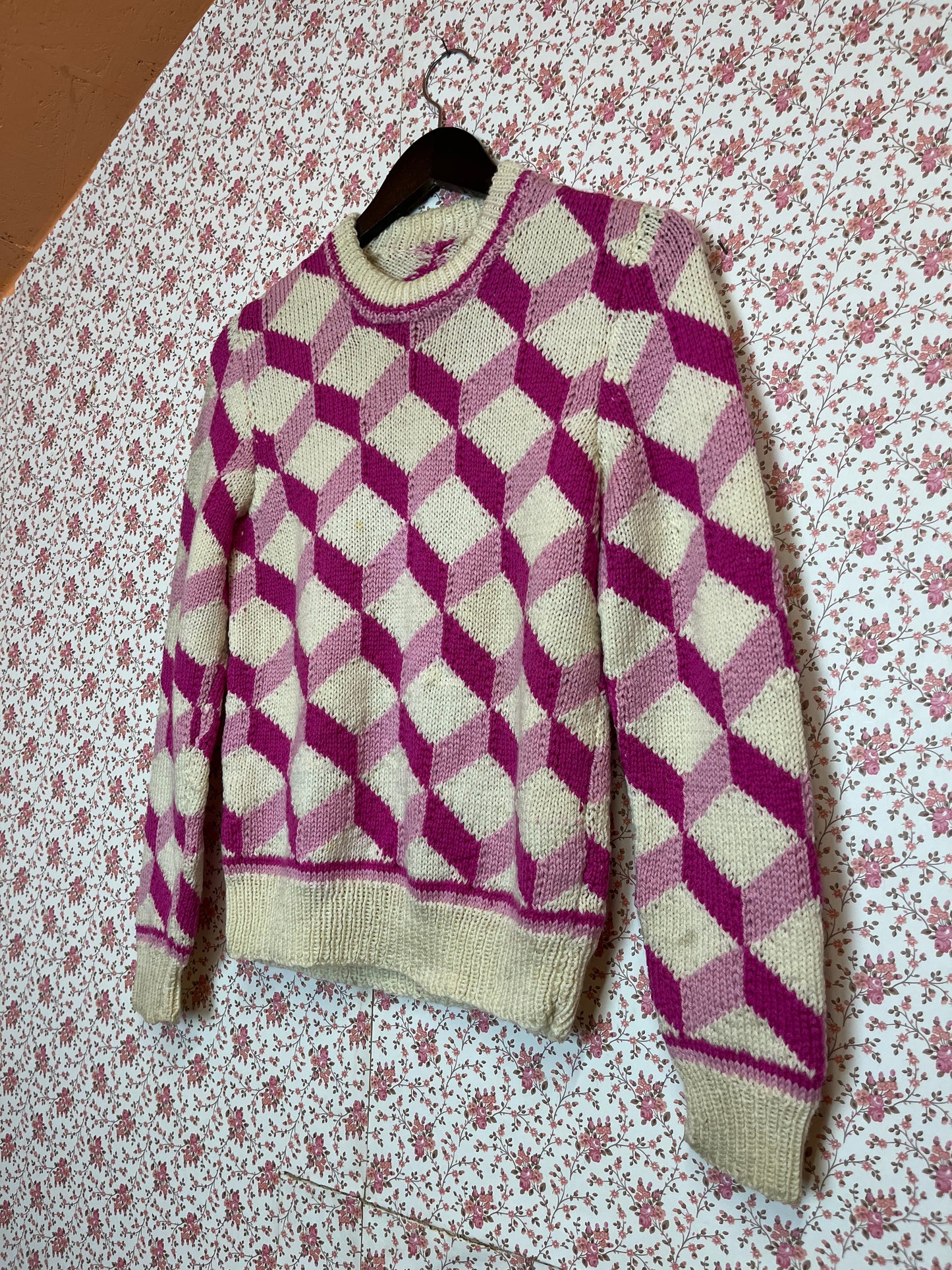 Vintage 1960s Hand Knitted Geometric Jumper