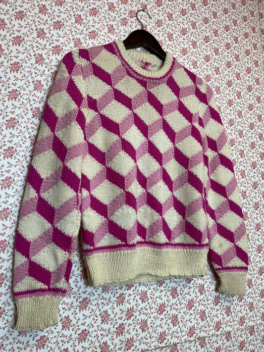 Vintage 1960s Hand Knitted Geometric Jumper