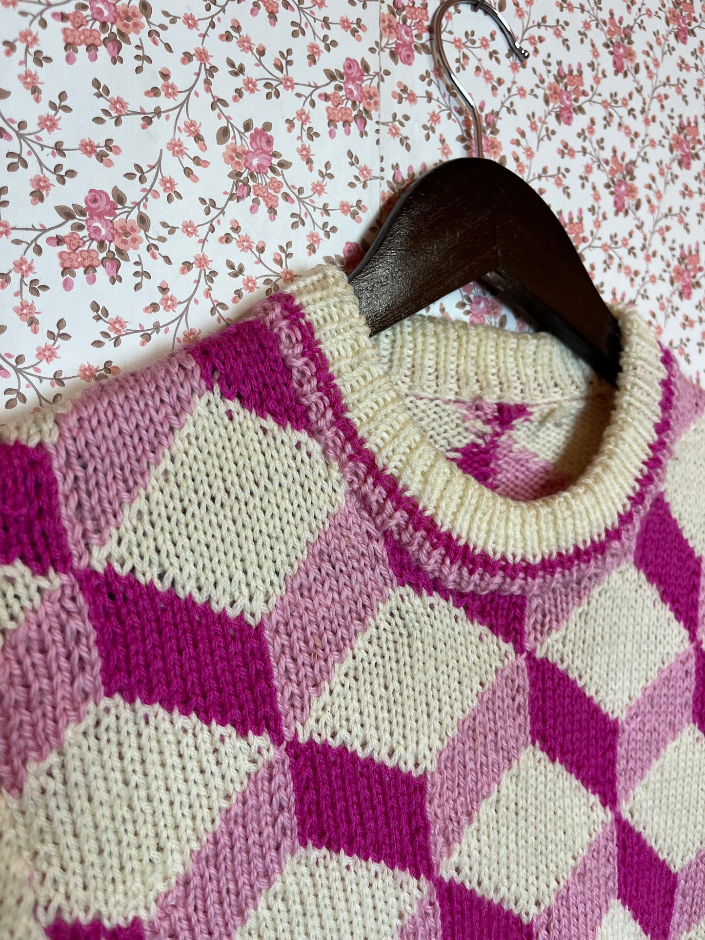 Vintage 1960s Hand Knitted Geometric Jumper