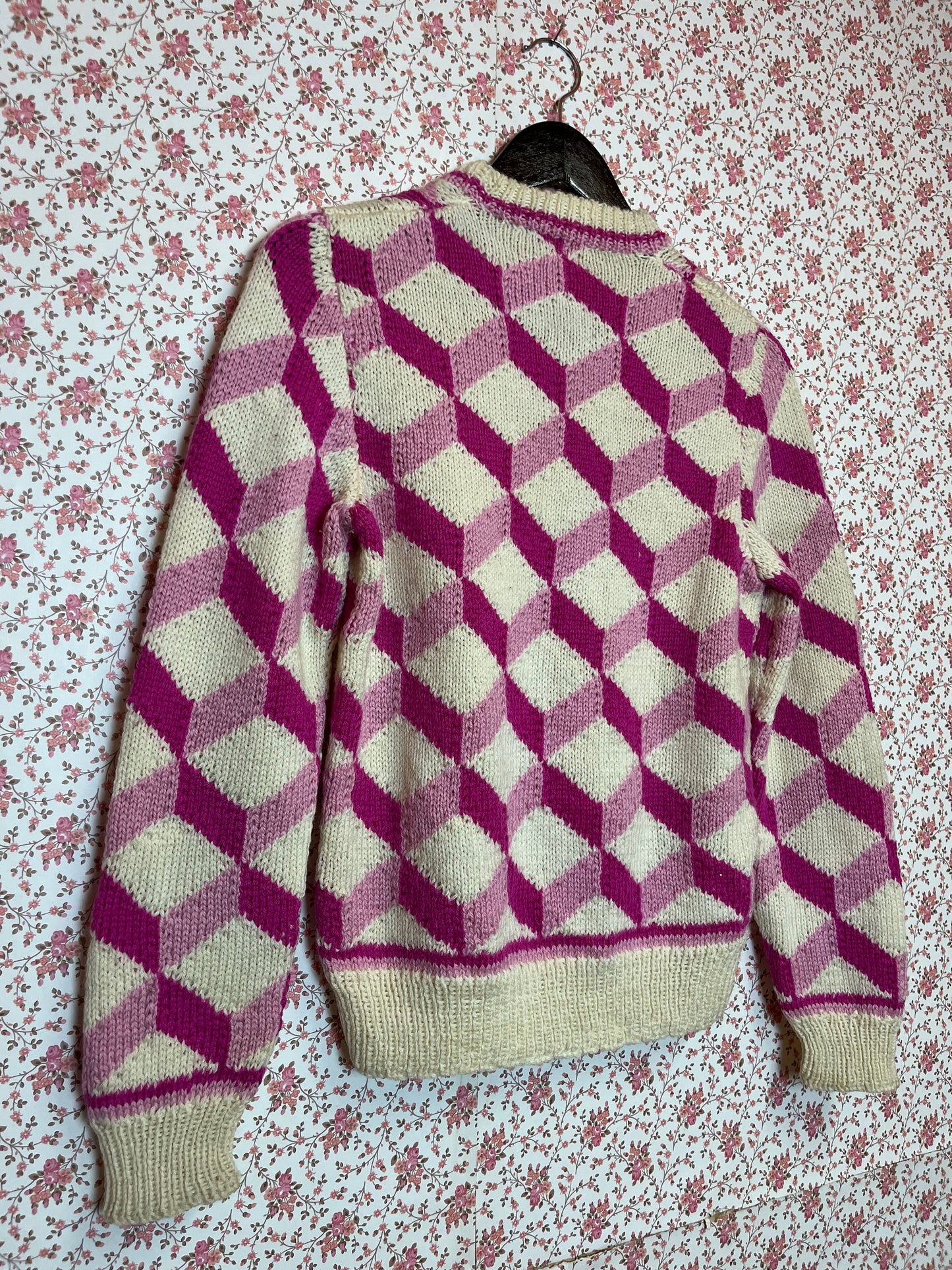 Vintage 1960s Hand Knitted Geometric Jumper