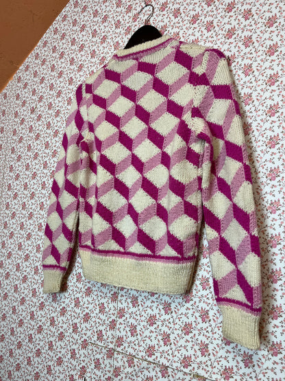 Vintage 1960s Hand Knitted Geometric Jumper