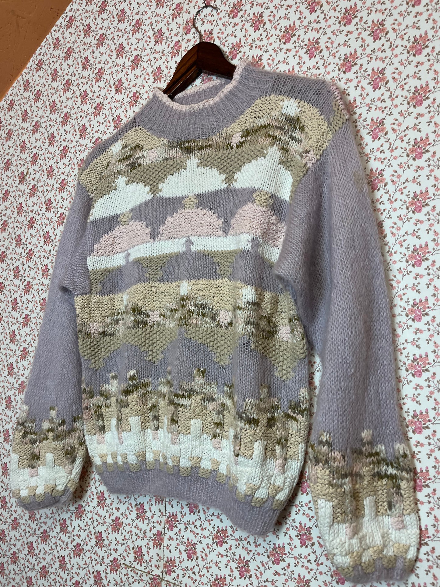 Vintage 1980s Hand Knitted Abstract Mohair Jumper