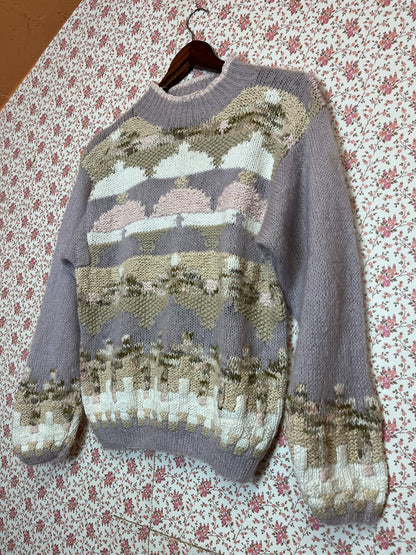 Vintage 1980s Hand Knitted Abstract Mohair Jumper