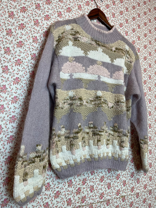 Vintage 1980s Hand Knitted Abstract Mohair Jumper