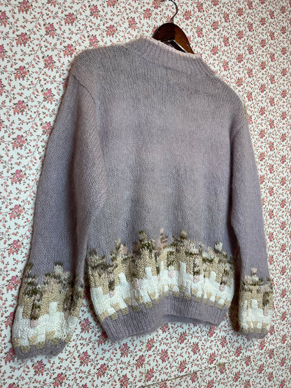 Vintage 1980s Hand Knitted Abstract Mohair Jumper