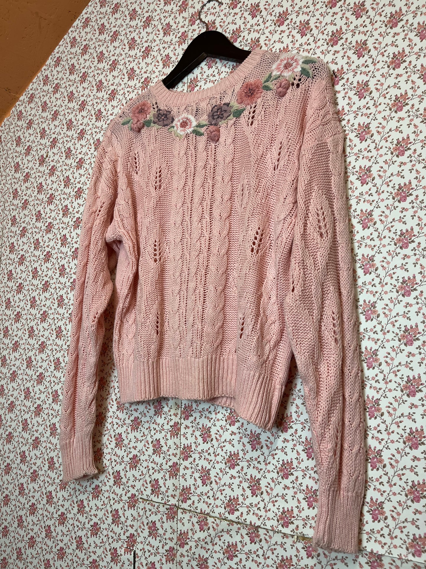 Vintage 1980s Floral Embroidered Knitted Jumper