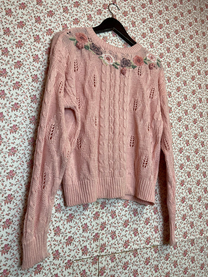 Vintage 1980s Floral Embroidered Knitted Jumper