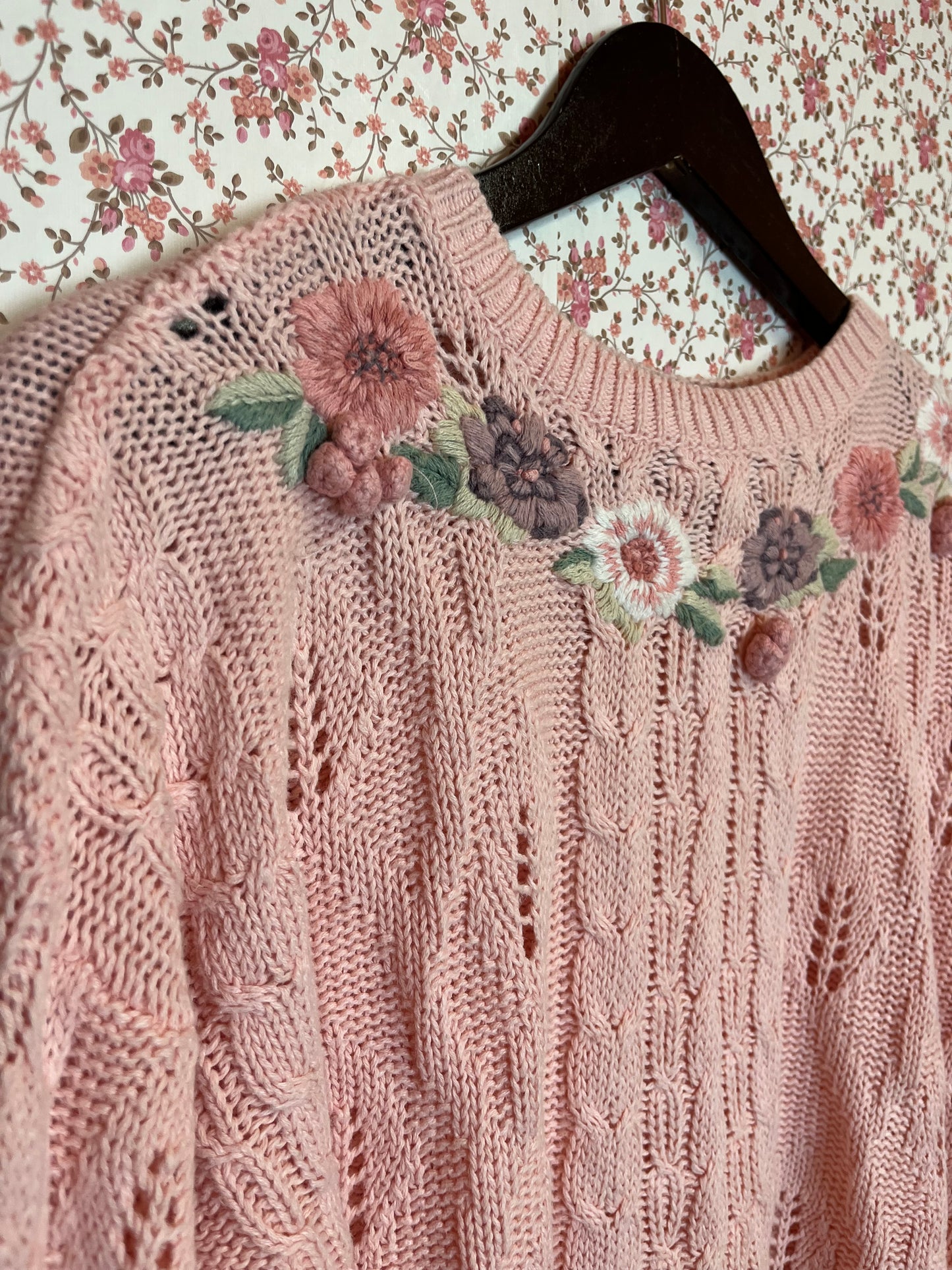 Vintage 1980s Floral Embroidered Knitted Jumper