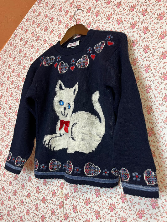 Vintage 1980s Knitted Cat Jumper