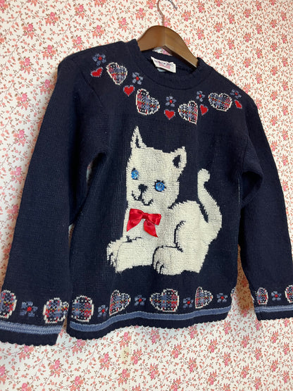 Vintage 1980s Knitted Cat Jumper