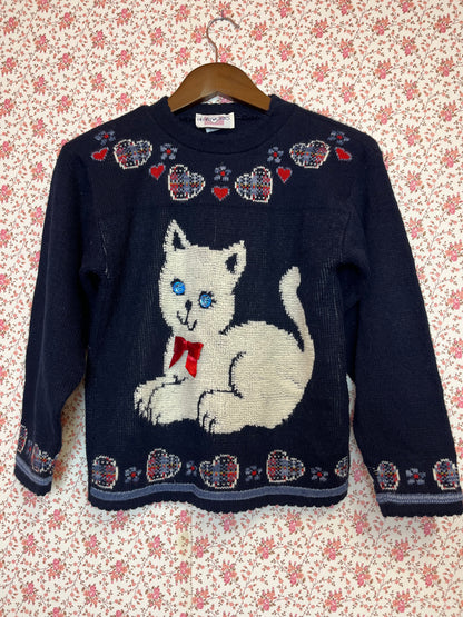 Vintage 1980s Knitted Cat Jumper