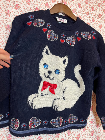 Vintage 1980s Knitted Cat Jumper