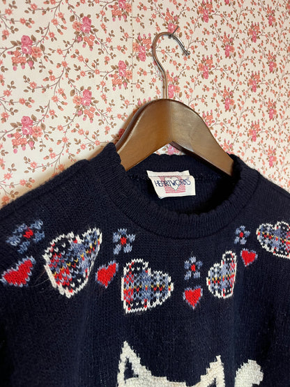 Vintage 1980s Knitted Cat Jumper