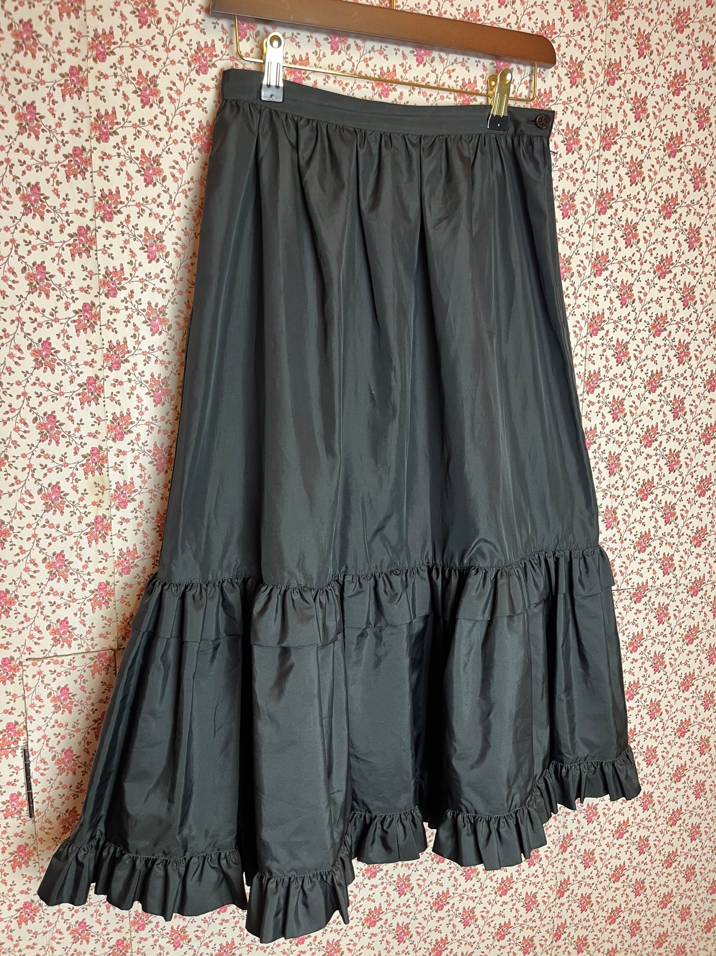 Vintage 1970s Black Tiered Midi Skirt
