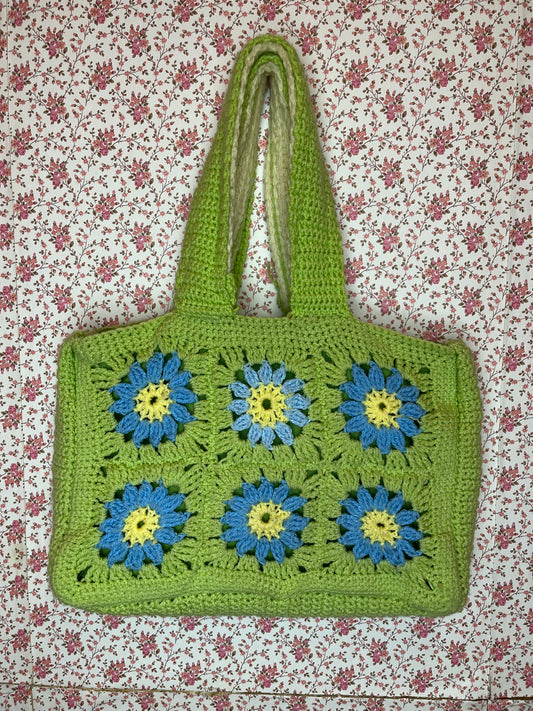 Vintage Hand Made Granny Square Shopper Bag