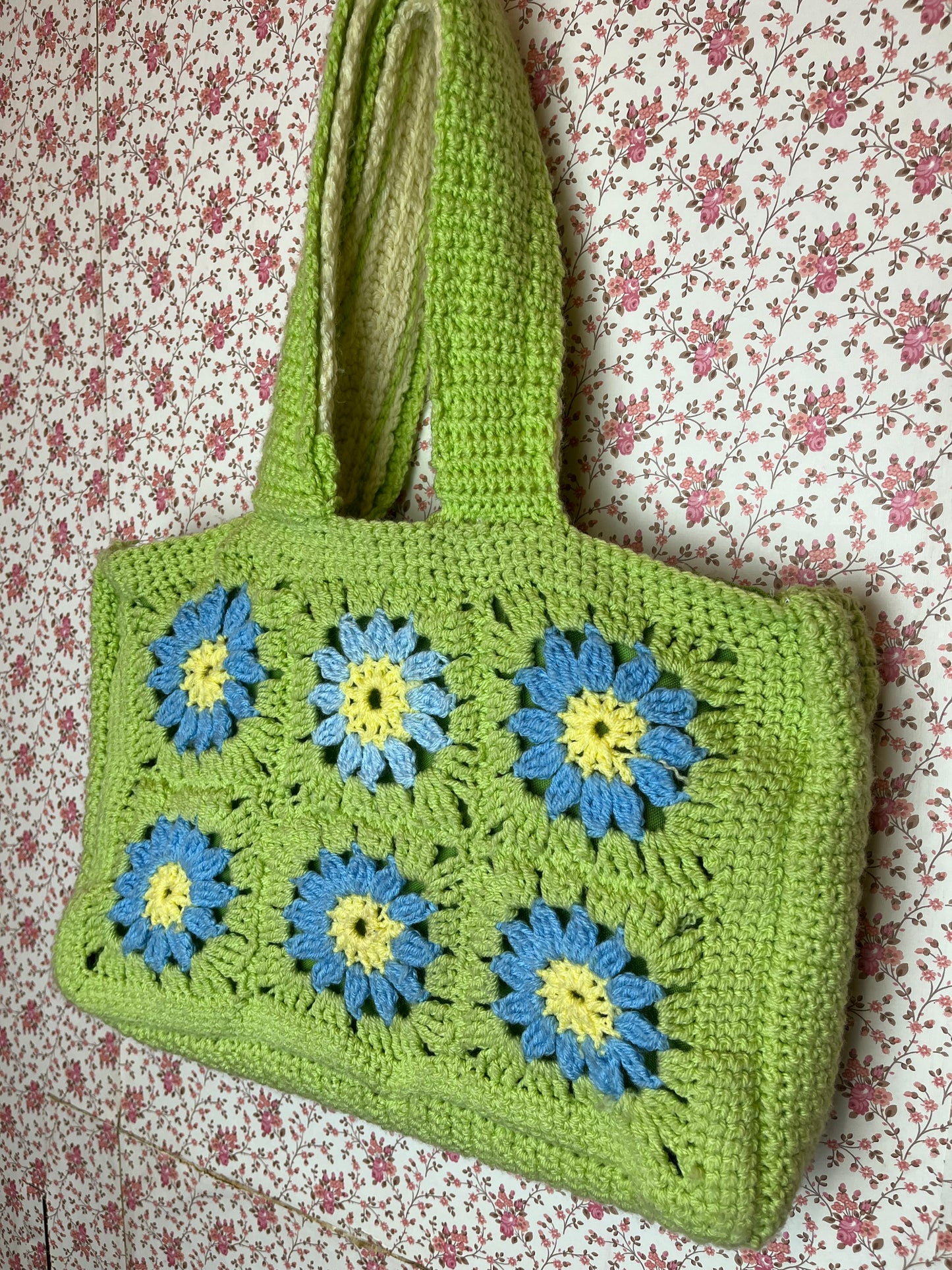 Vintage Hand Made Granny Square Shopper Bag