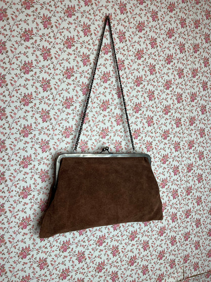 Vintage 1970s Brown Suede Shoulder Bag with Chain
