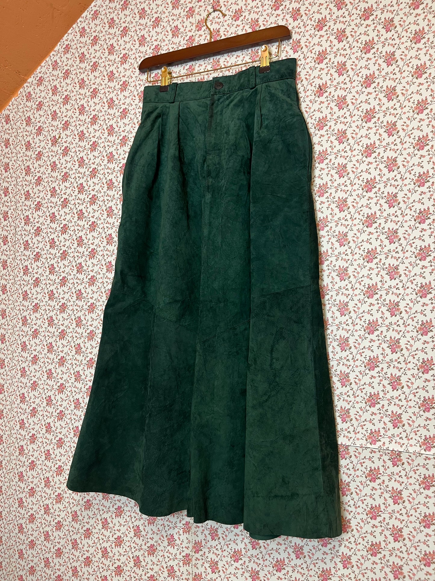 Vintage 1980s Green Suede Maxi Skirt